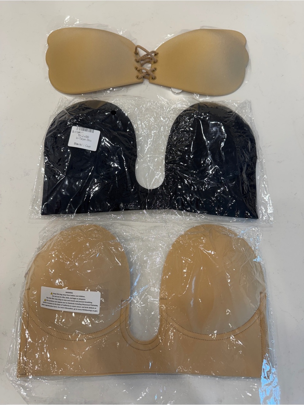 3-Piece Adhesive Backless Bras Bundle – Black & Nude – C/D Cup